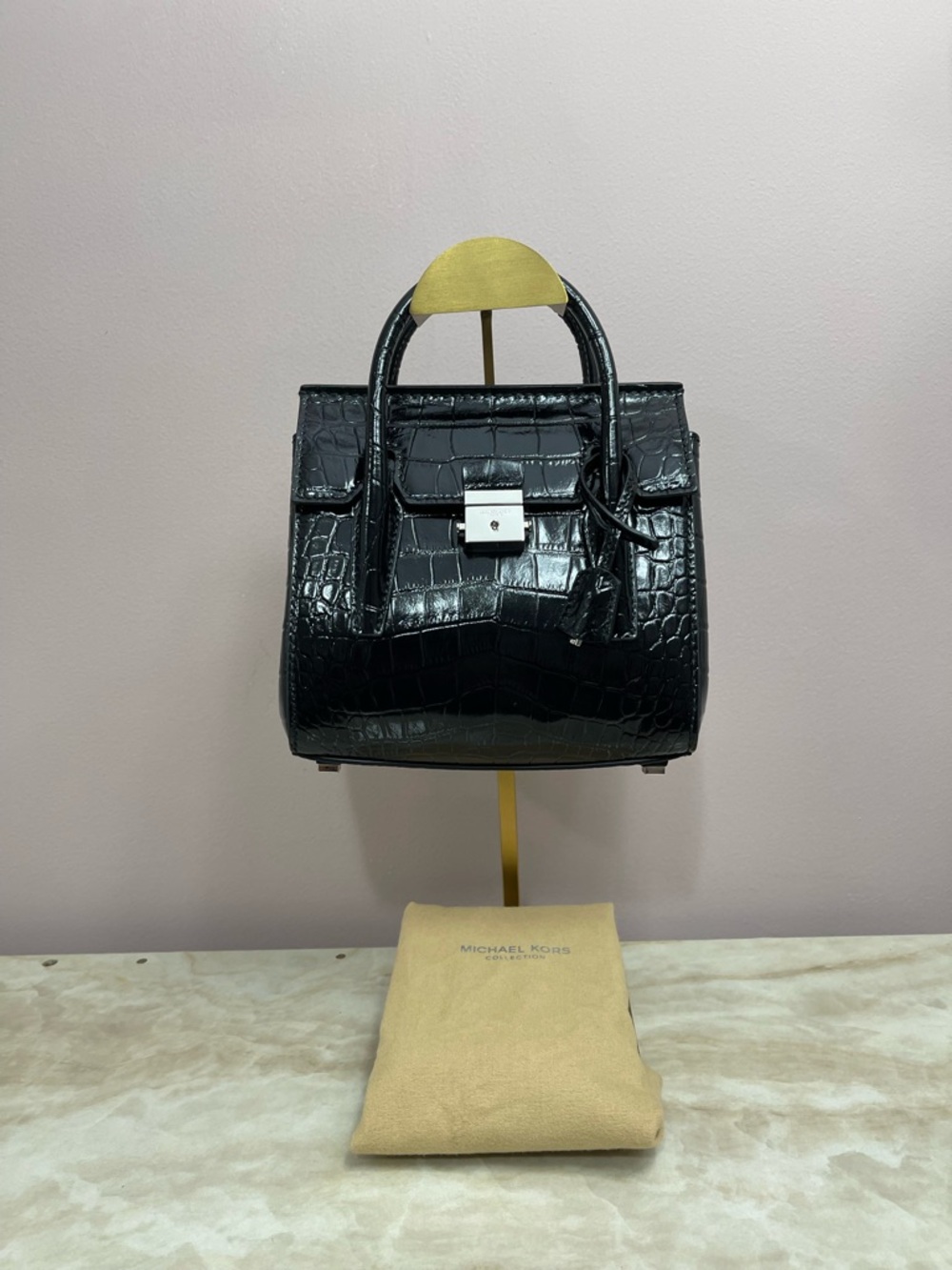 Michael Kors Campbell Runway Black Croc-Embossed Leather Satchel
